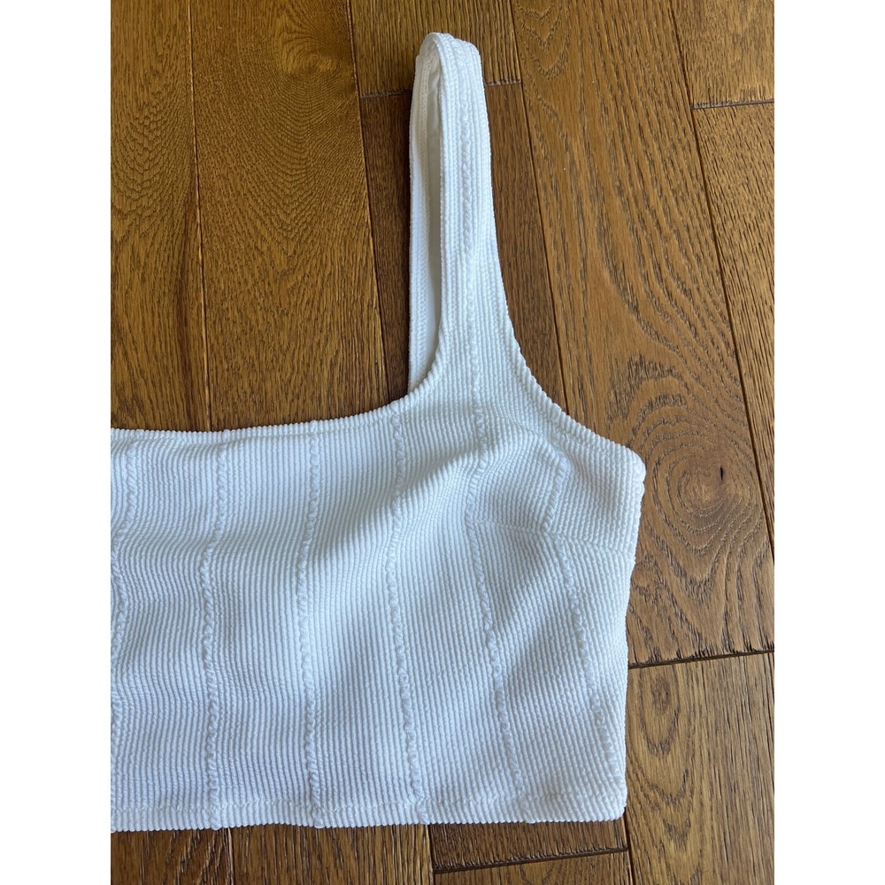 NWT Aerie White Textured Cable Knit Scoop Bikini Set Beachy Minimalist Vacation - Picture 4 of 12